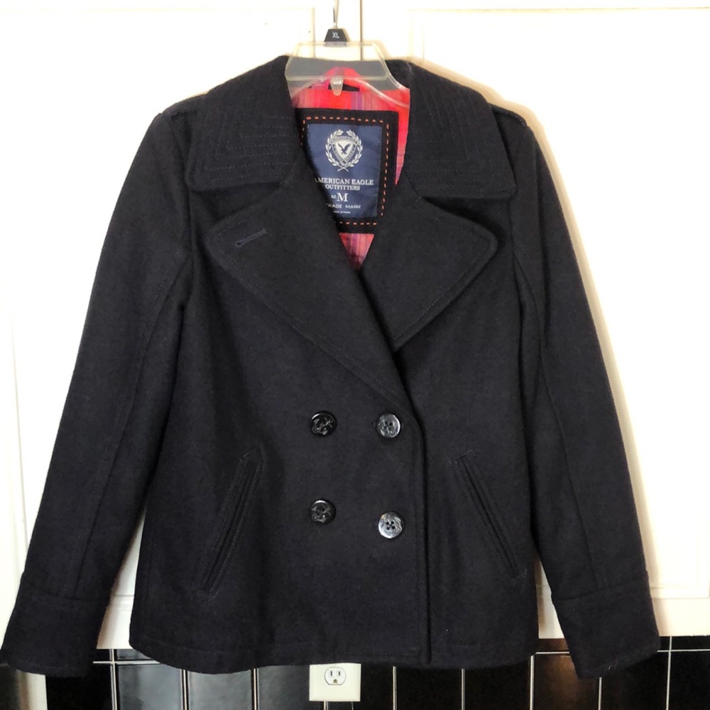 American Eagle Flannel Lined Double Breasted Peac… - image 1